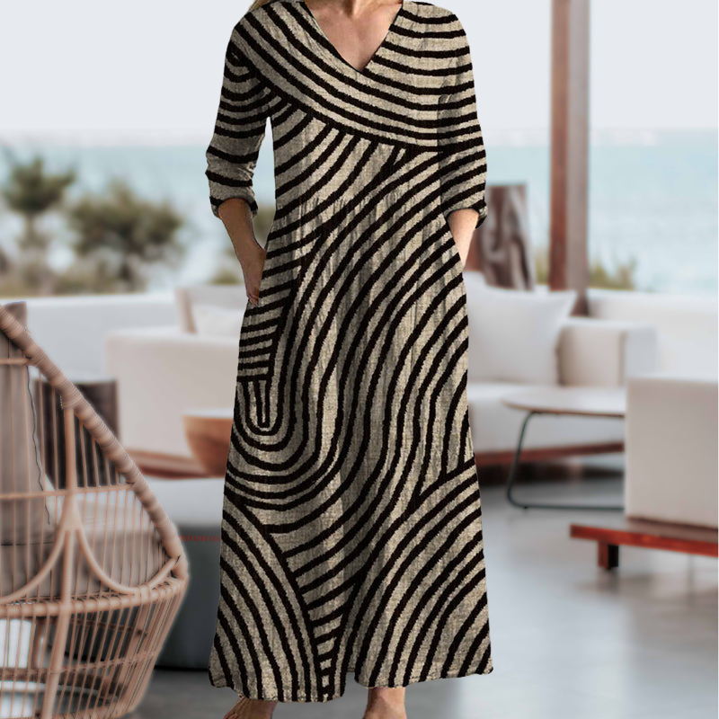 Eve | Stylish V-Neck Striped Maxi Dress
