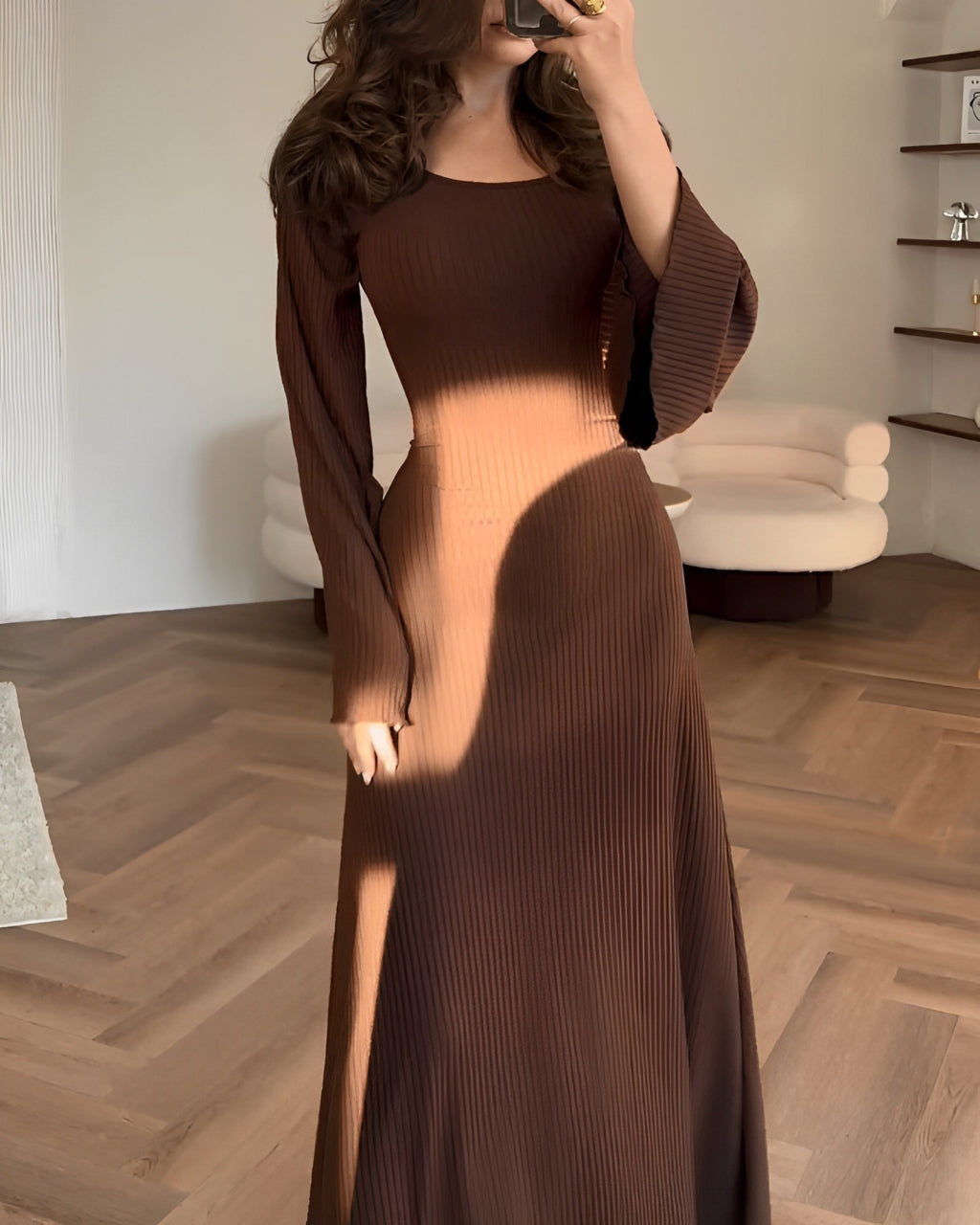Ellie | Stylish Ribbed Long Sleeve Dress
