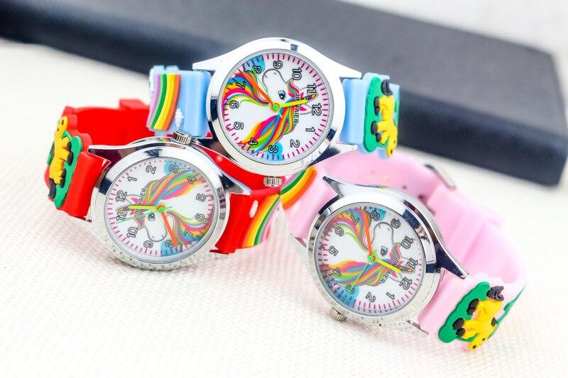Cartoon Unicorn Childrens Watch 3D Rainbow Pony Girl Wristwatch Quartz (5 Colors)