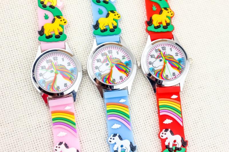 Cartoon Unicorn Childrens Watch 3D Rainbow Pony Girl Wristwatch Quartz (5 Colors)