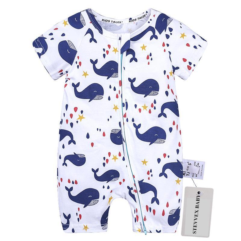 Printed Animal Baby Short Sleeved Cotton Jumpsuit Clothing For Girls and Boys (6M-3T)