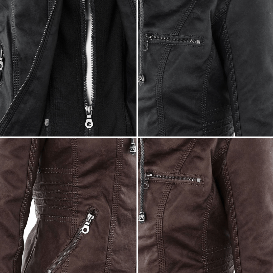 Kiara | Waterproof Hooded Leather Jacket