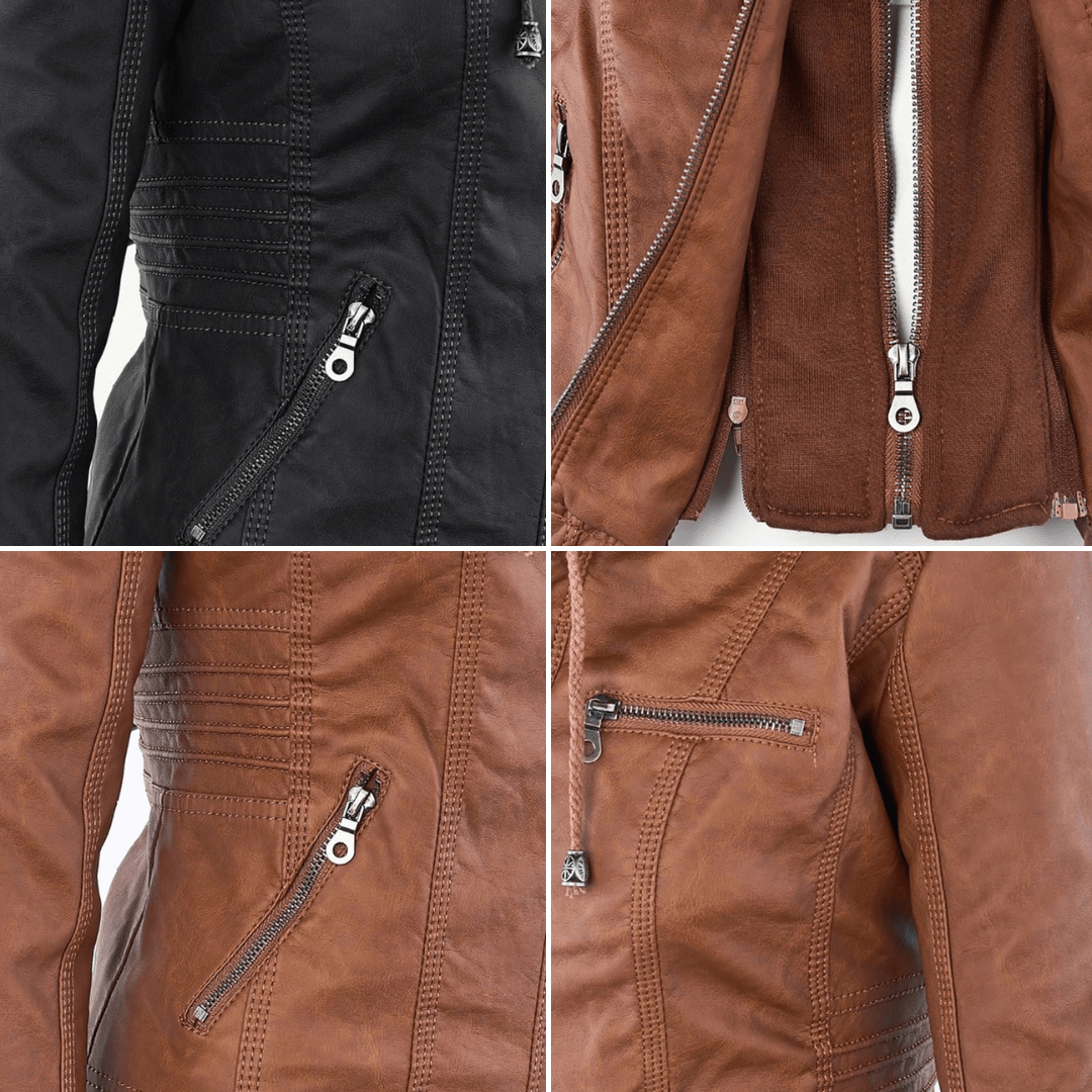 Kiara | Waterproof Hooded Leather Jacket