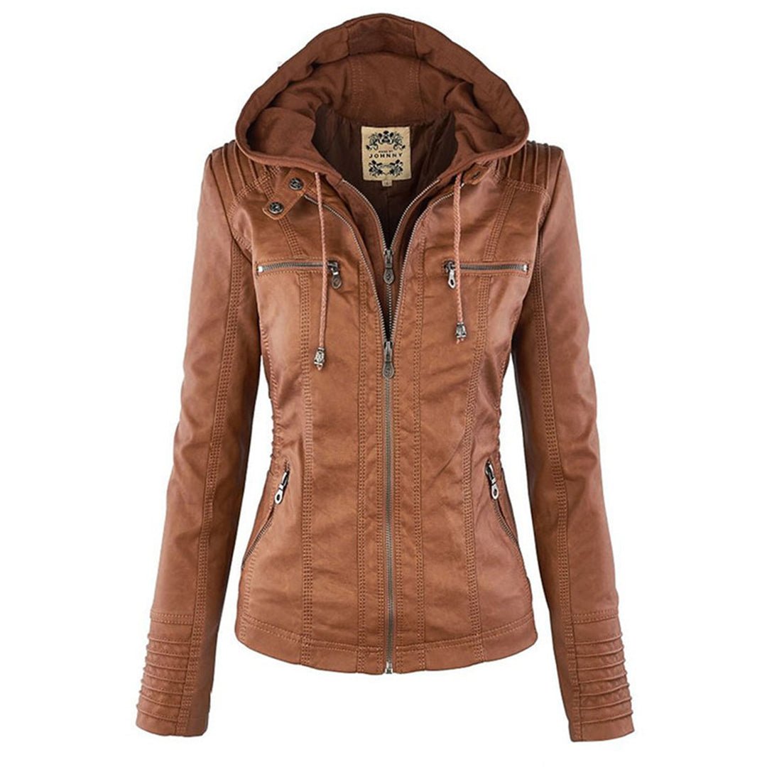 Kiara | Waterproof Hooded Leather Jacket