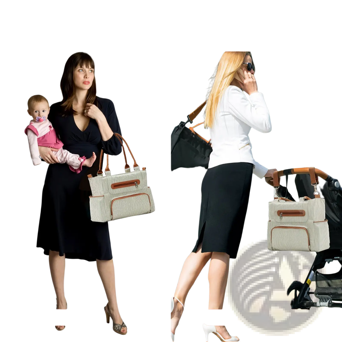 Multifunctional 8 Piece Striped Diaper Bag and Accessory Set