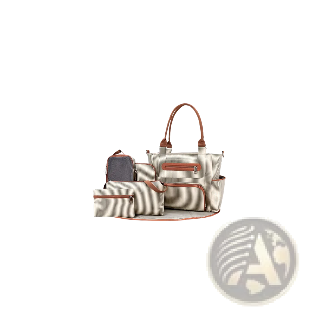 Multifunctional 8 Piece Striped Diaper Bag and Accessory Set
