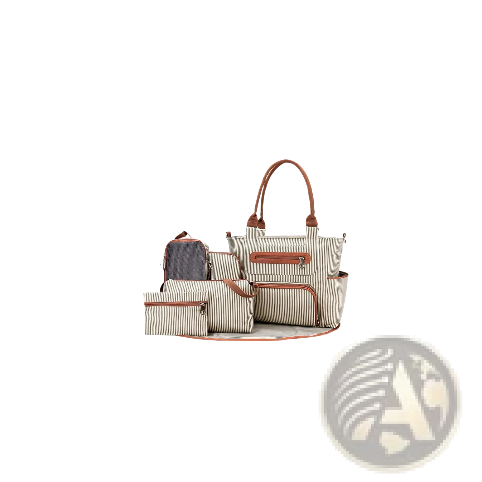 Multifunctional 8 Piece Striped Diaper Bag and Accessory Set