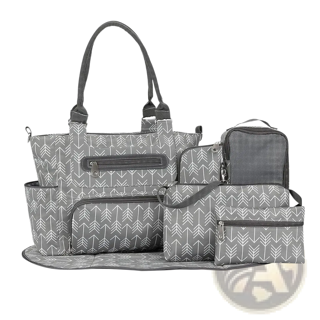 Multifunctional 8 Piece Striped Diaper Bag and Accessory Set