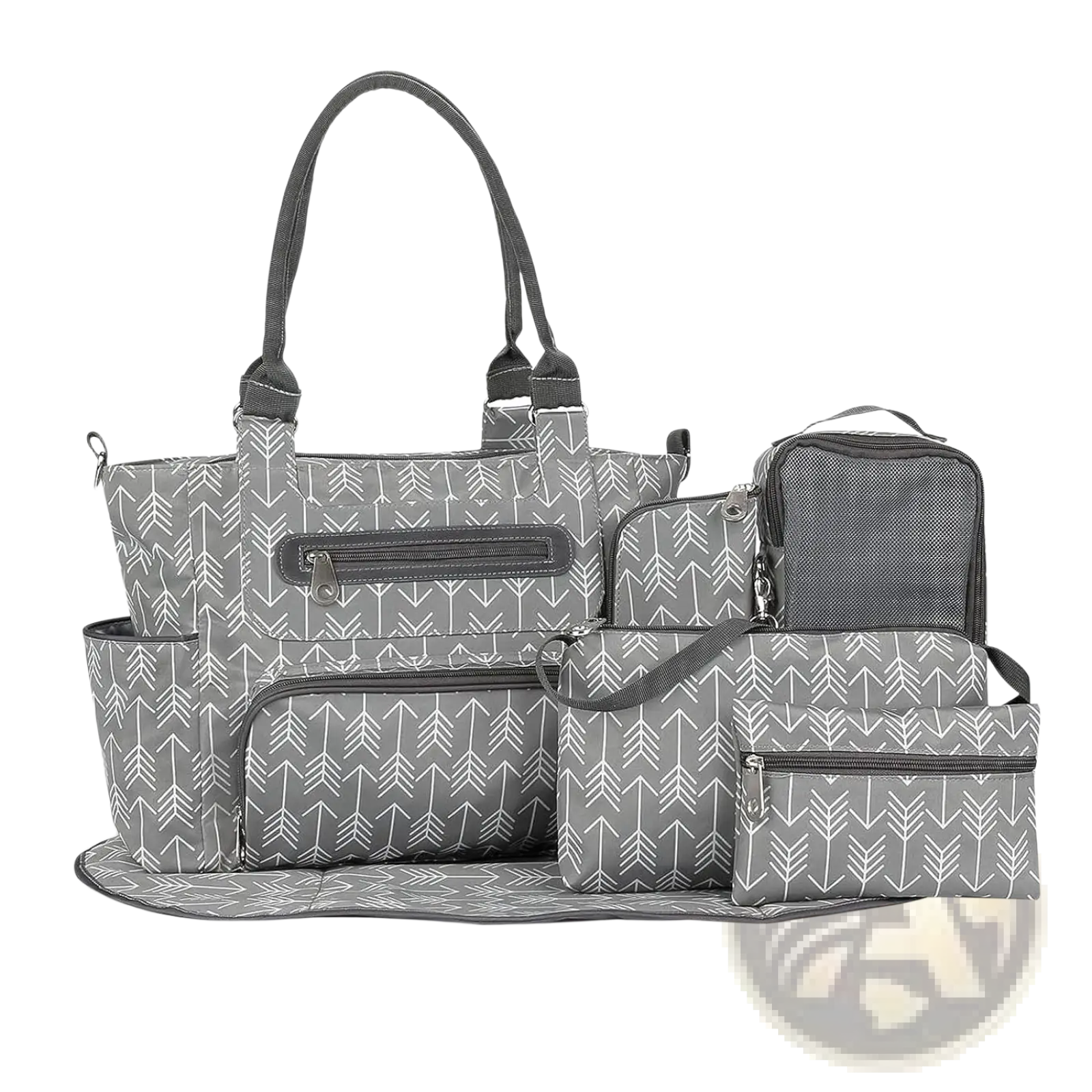 Multifunctional 8 Piece Striped Diaper Bag and Accessory Set