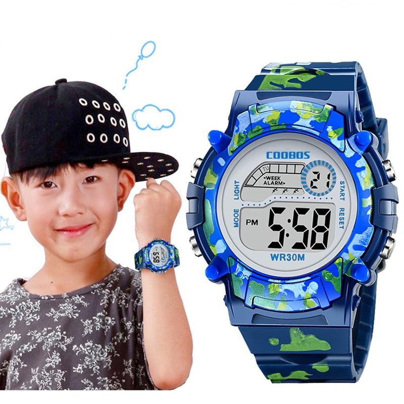 Camouflage Kids Watches LED Colorful Flash Digital Waterproof Watch Sport Multi Function 30M with Alarm Stopwatch Digital for Boys & Girls