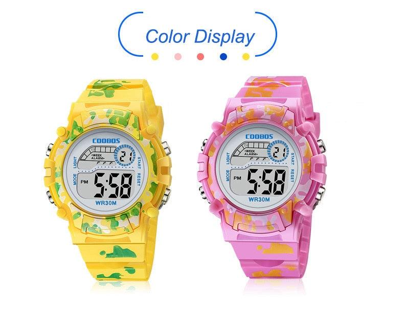 Camouflage Kids Watches LED Colorful Flash Digital Waterproof Watch Sport Multi Function 30M with Alarm Stopwatch Digital for Boys & Girls
