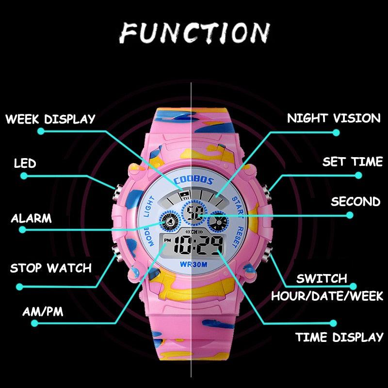 Camouflage Kids Watches LED Colorful Flash Digital Waterproof Watch Sport Multi Function 30M with Alarm Stopwatch Digital for Boys & Girls