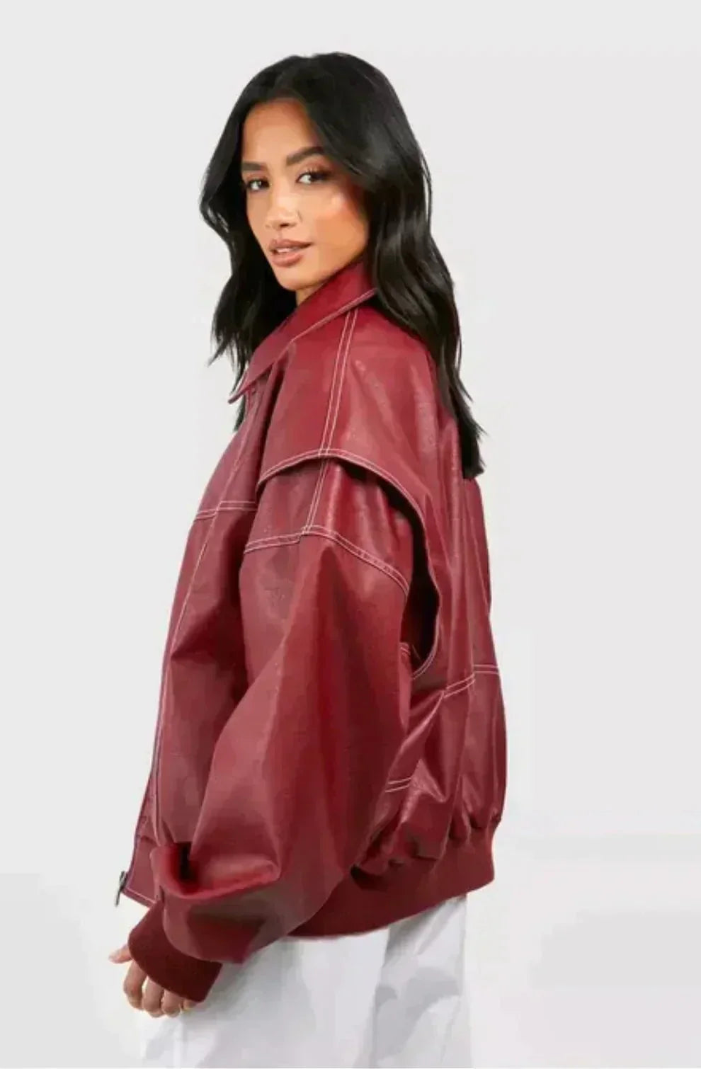 Ingrid | Oversized Leather Bomber Jacket