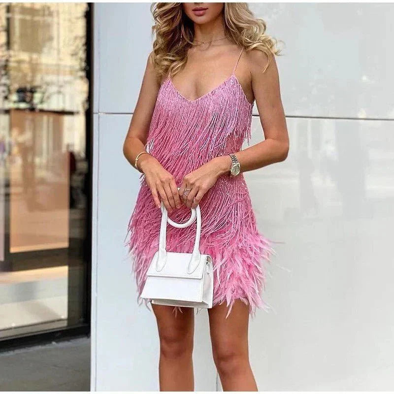 Emma™ | Stylish Fringe Feather Cocktail Dress