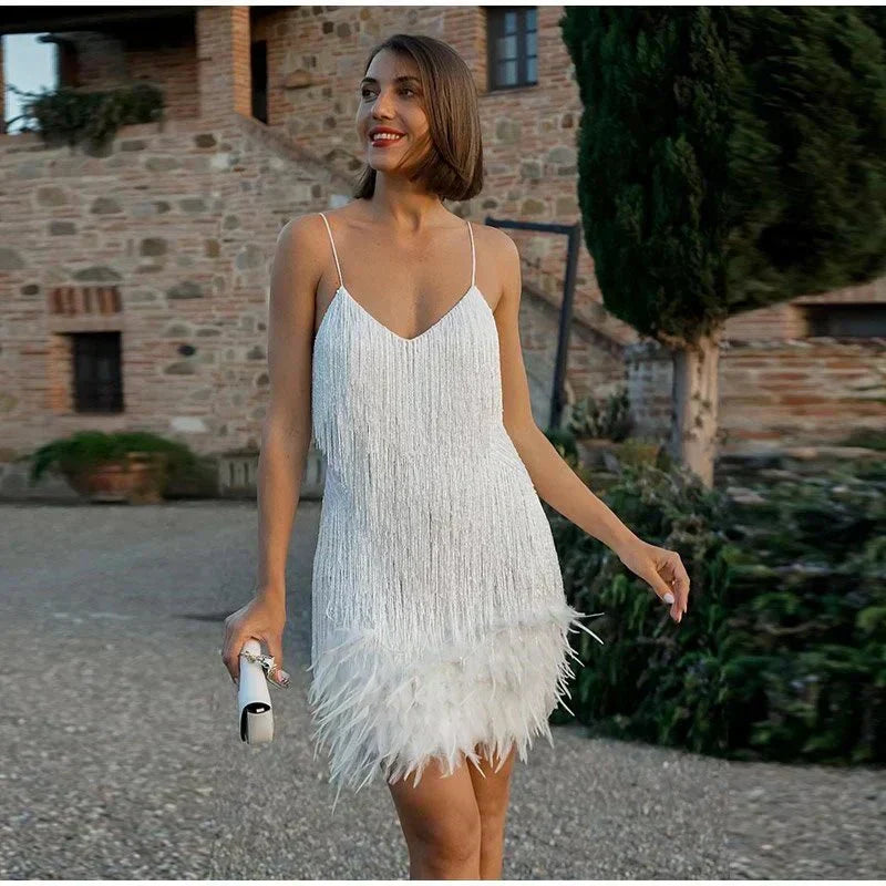 Emma™ | Stylish Fringe Feather Cocktail Dress