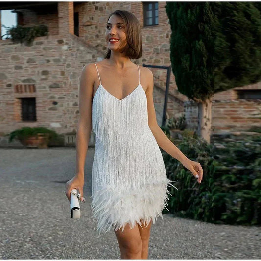 Emma™ | Stylish Fringe Feather Cocktail Dress