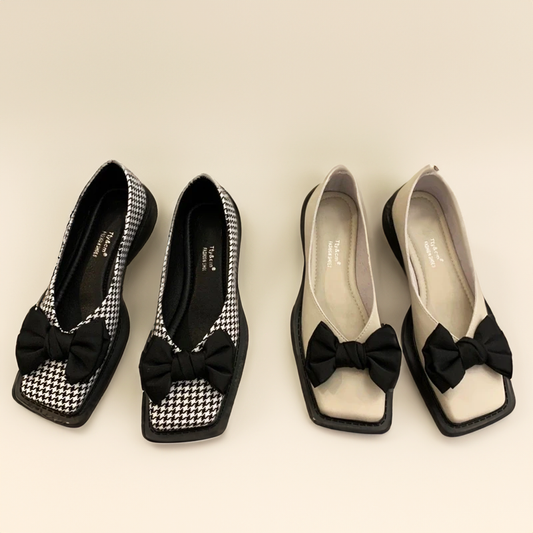 Lucia | Stylish Bow Detail Houndstooth Flats