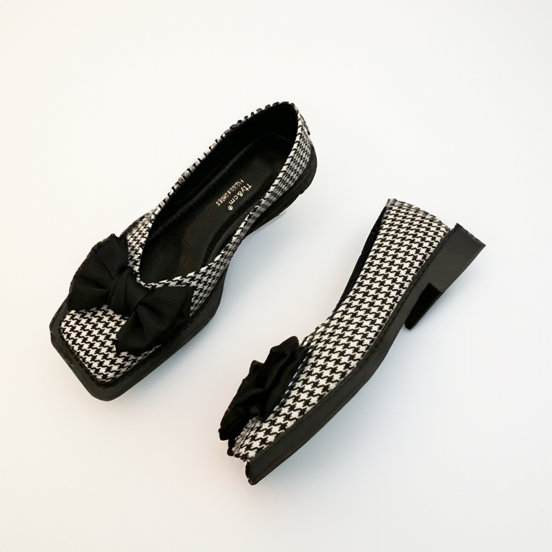 Lucia | Stylish Bow Detail Houndstooth Flats