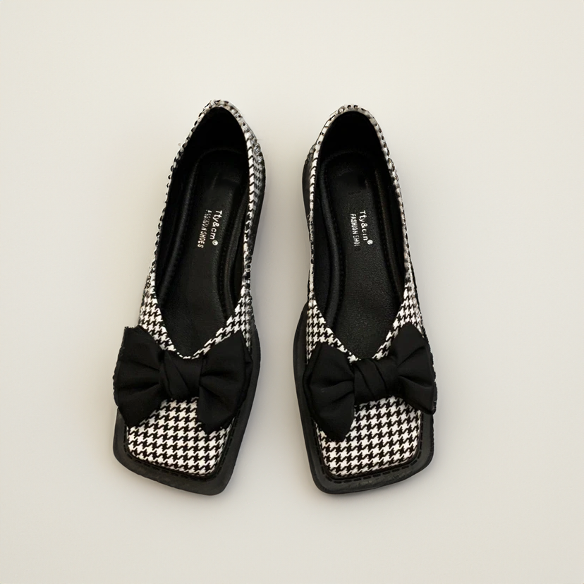Lucia | Stylish Bow Detail Houndstooth Flats