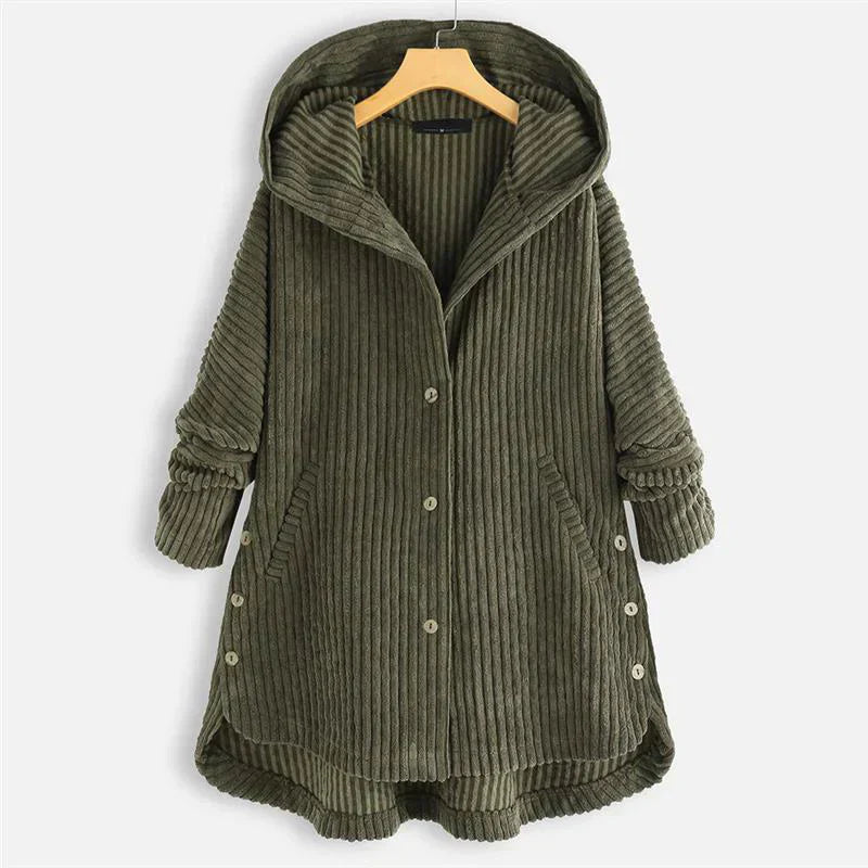 Mia - Stylish Hooded Ribbed Coat