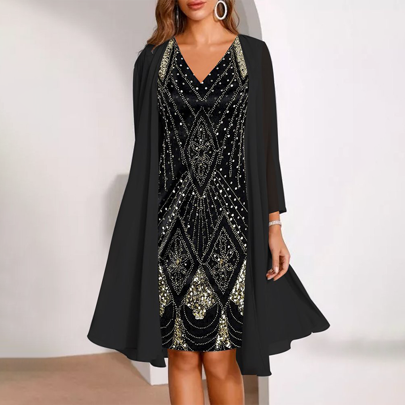 Celestia™ | Elegant Sequin Dress & Sheer Jacket Set